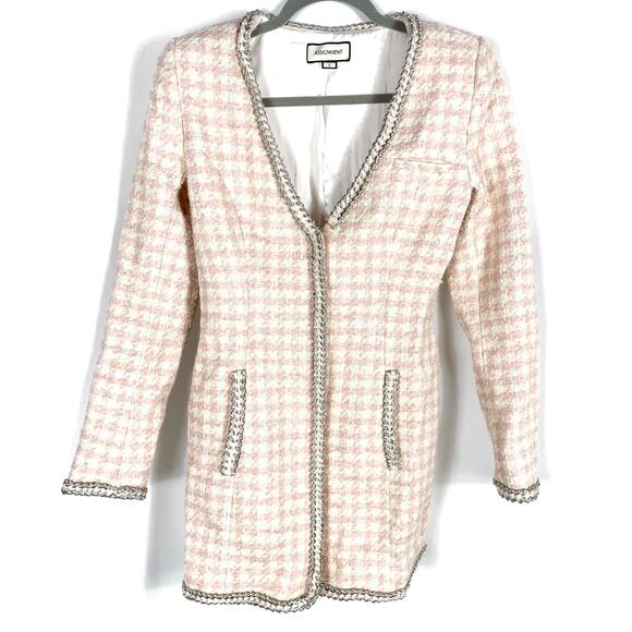 Assignment‎ Bridgette Mini Dress Pink Check Tweed Silver Trim Long Sleeve Sz S - Picture 5 of 14